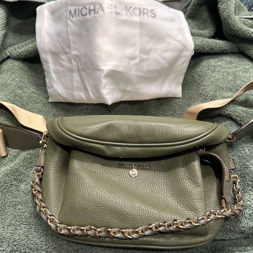 Michael Kors Olive Green Leather Crossbody Bag